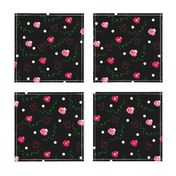 Pink Camellias, Butterflies, Leaves & Spots - black 