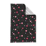 Pink Camellias, Butterflies, Leaves & Spots - black 