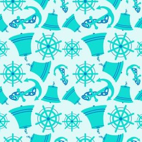 Nautical Print Assorted(wheel.bell.anchor) blue