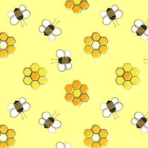 Honey Bees and Hex Flowers Yellow