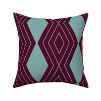 JP8 -Large - Harlequin Pinstripe Diamond Chains in Pastel Teal on Burgundy Maroon