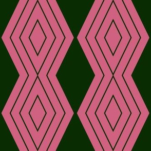 JP7 - Medium -  Pinstripe Harlequin Diamond Chains in Pine Green and Warm Pink