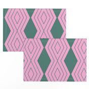 JP12 - Large -  Harlequin Pinstripe Diamond Chains in Frosty Green on Peppermint Pink