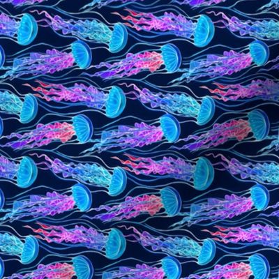Luminescent Rainbow Jellyfish on Navy Blue - small, rotated