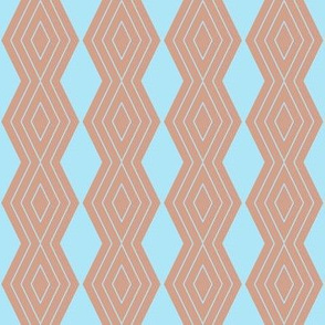 JP18 - Small - Harlequin Pinstripe Diamond Chains in Baby Blue on Rustic  Peachy Mauve