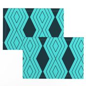 JP33 - Large Harlequin Pinstripe Diamond Chains in Dark Teal Green on Pale Blue