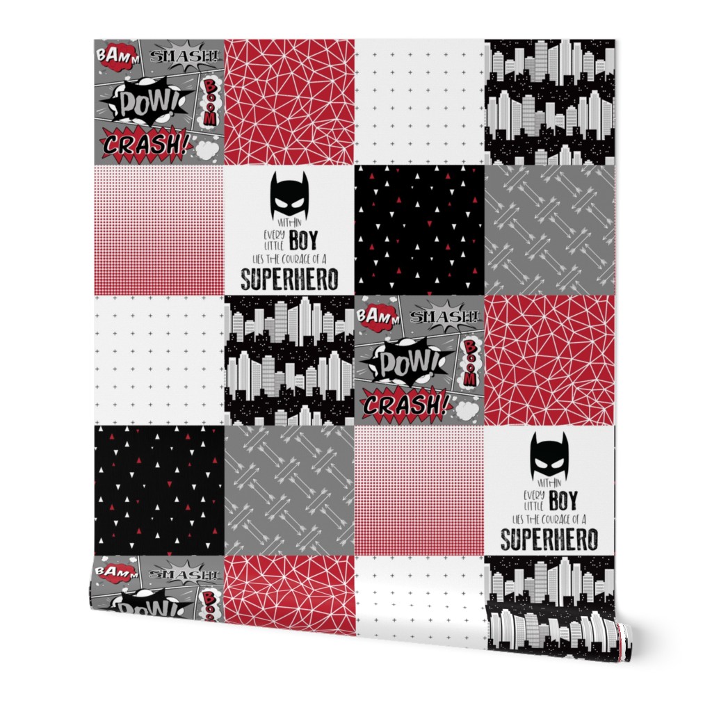 Superhero//Boy//Dark Red - Wholecloth Cheater Quilt