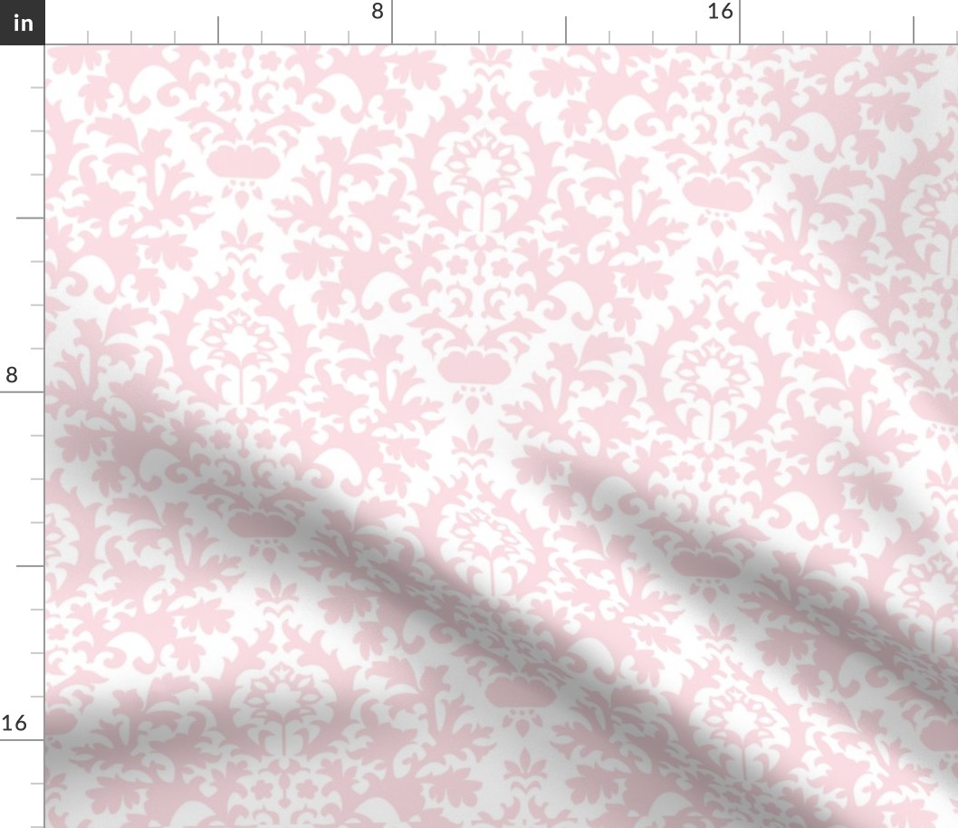 24" Sweet summer pink vintage damask, damask fabric, english pink country, pink and white fabric