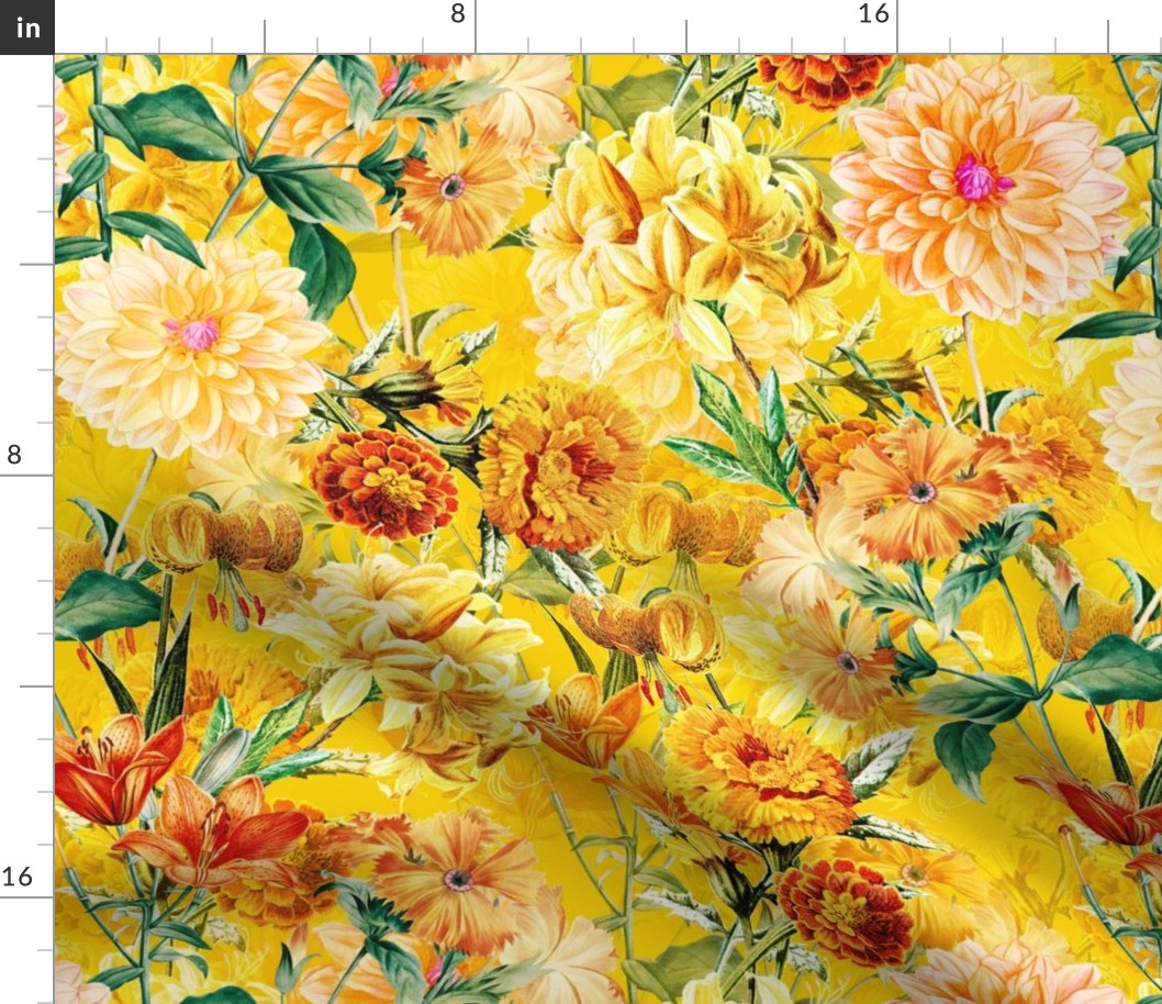 18" Vintage Sunflowers on yellow
