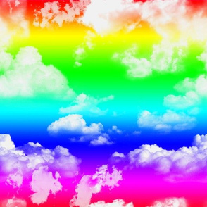 Rainbow Sky Fluffy White Clouds 