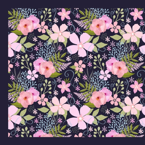 Secret Garden Pink and Blue  Floral Pattern