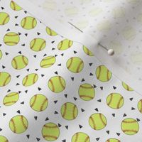 TINY - softball fabric - yellow softball fabric, softballs fabric, girls fabric, sports fabric, sports ball, sports -  white