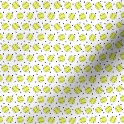 TINY - softball fabric - yellow softball fabric, softballs fabric, girls fabric, sports fabric, sports ball, sports -  white