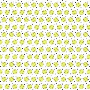 TINY - softball fabric - yellow softball fabric, softballs fabric, girls fabric, sports fabric, sports ball, sports -  white