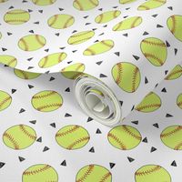 MICRO - softball fabric - yellow softball fabric, softballs fabric, girls fabric, sports fabric, sports ball, sports -  white