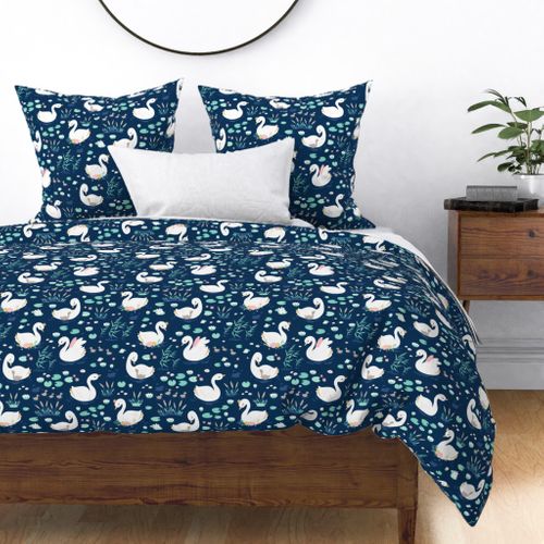 Swan Princess navy BIG Fabric | Spoonflower