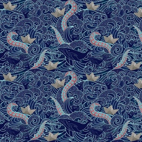 Octopus Ocean Playground Dark Blue Small Print
