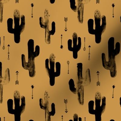 Watercolors ink cactus garden gender neutral geometric arrows cowboy theme autumn mustard yellow