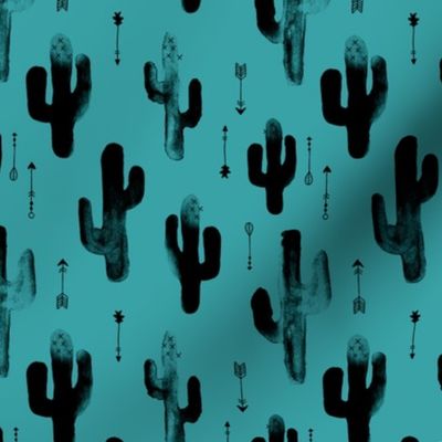 Watercolors ink cactus garden gender neutral geometric arrows cowboy theme winter blue teal