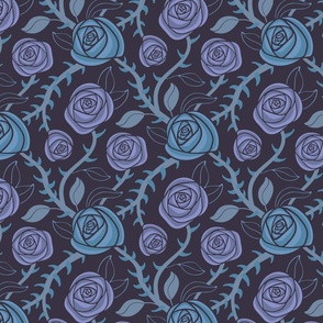 Dark Magic Moody Mysterious Fairytale Fantasy Floral Rose Thorns Dark Blue Purple Black - SMALL Scale - UnBlink Studio by Jackie Tahara