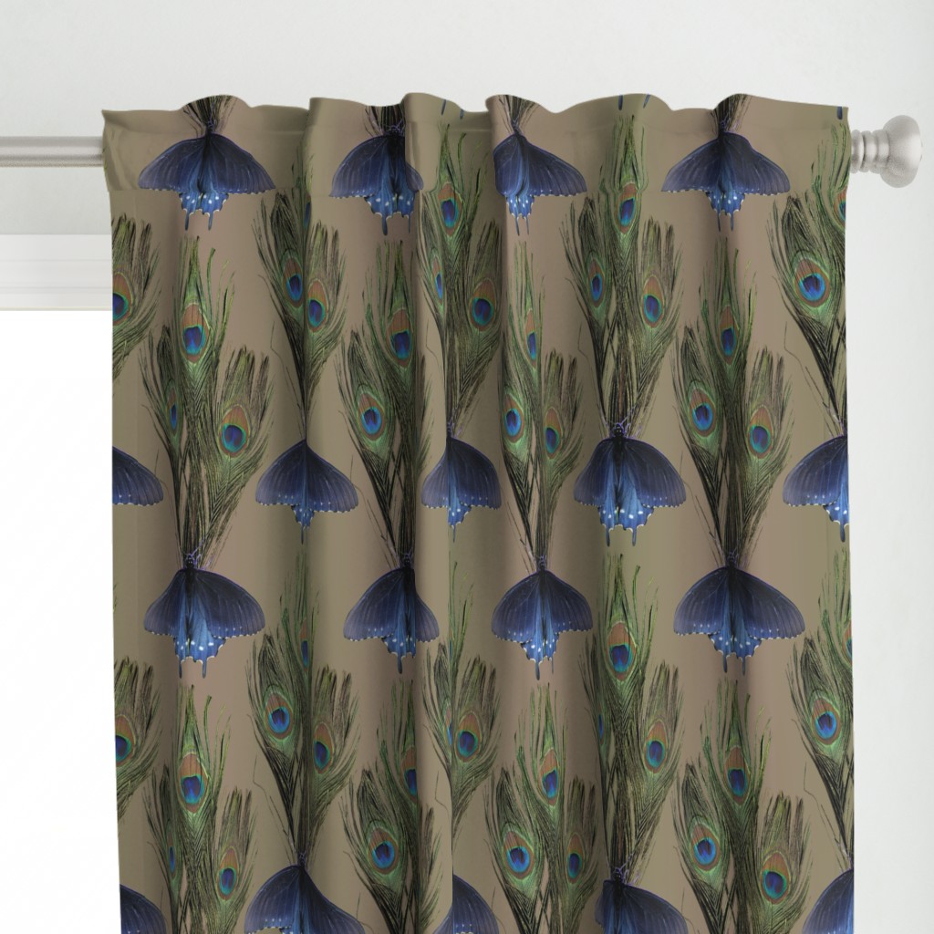 Peacock Feather Butterfly Art-Nouveau-fabric1-2-MEDTAUPE