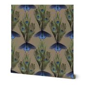 Peacock Feather Butterfly Art-Nouveau-fabric1-2-MEDTAUPE