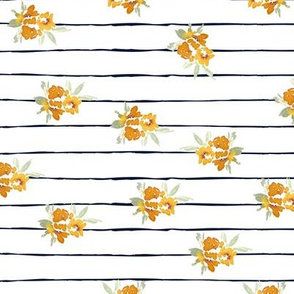 Medium Spring Yellow flowers on blue stripes golden yellow floral stripes