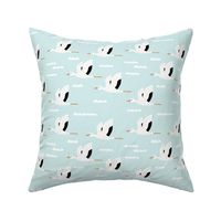 Birds and clouds in the sky Scandinavian crane and stork design summer boys blue