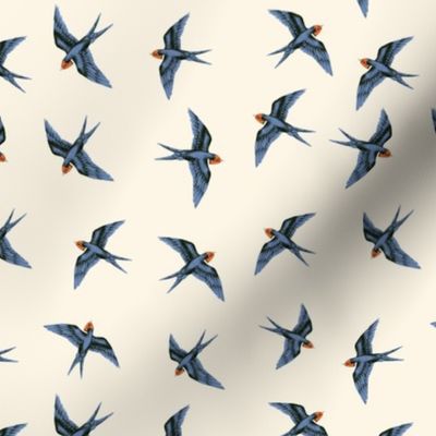 Swooping Swallows Blue on Natural Cream // standard