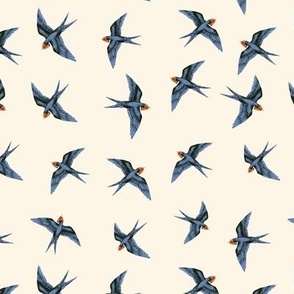 Swooping Swallows Blue on Natural Cream // standard