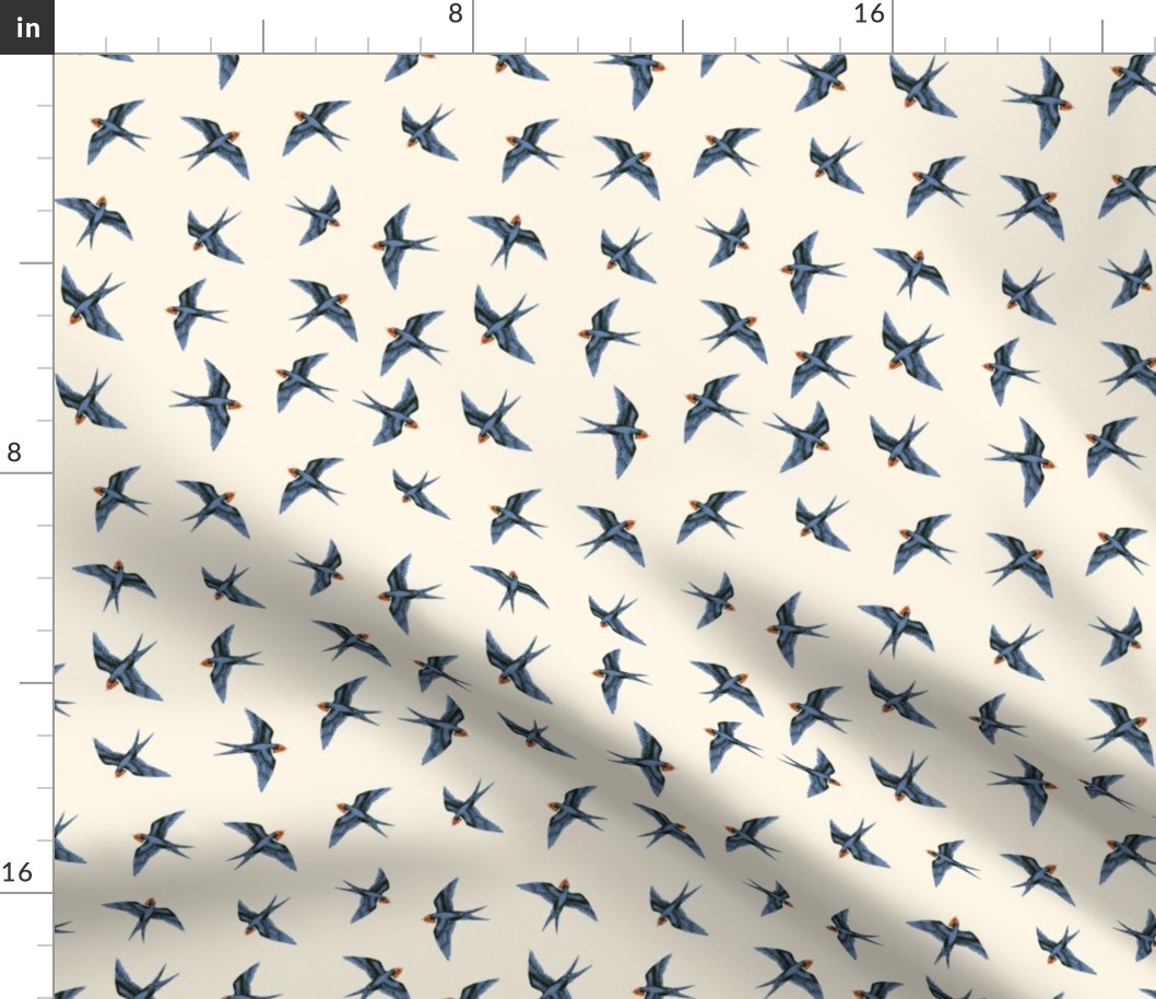 Swooping Swallows Blue on Natural Cream // standard