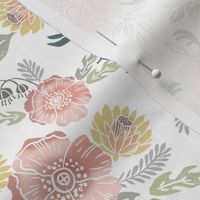 sierra floral - block print floral fabric, woodcut floral, linocut floral fabric, block print fabric, andrea lauren design fabric, home decor fabric, interior design, floral  girls nursery fabric - white