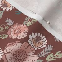 sierra floral - block print floral fabric, woodcut floral, linocut floral fabric, block print fabric, andrea lauren design fabric, home decor fabric, interior design, floral  girls nursery fabric - dark