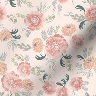 sierra floral - block print floral fabric, woodcut floral, linocut floral fabric, block print fabric, andrea lauren design fabric, home decor fabric, interior design, floral  girls nursery fabric - lady