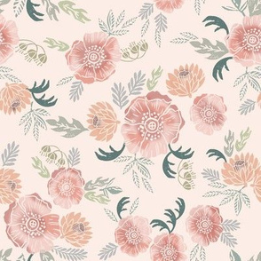 sierra floral - block print floral fabric, woodcut floral, linocut floral fabric, block print fabric, andrea lauren design fabric, home decor fabric, interior design, floral  girls nursery fabric - lady