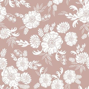 sierra floral - block print floral fabric, woodcut floral, linocut floral fabric, block print fabric, andrea lauren design fabric, home decor fabric, interior design, floral  girls nursery fabric - oak