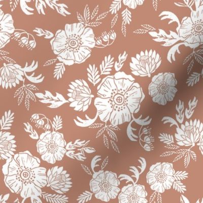 sierra floral - block print floral fabric, woodcut floral, linocut floral fabric, block print fabric, andrea lauren design fabric, home decor fabric, interior design, floral  girls nursery fabric - dusty rose