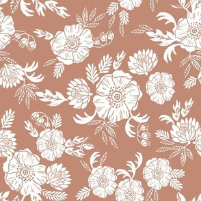 sierra floral - block print floral fabric, woodcut floral, linocut floral fabric, block print fabric, andrea lauren design fabric, home decor fabric, interior design, floral  girls nursery fabric - dusty rose