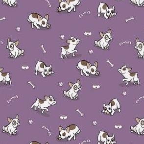 Sweet Frenchie Bulldog Puppies Pattern Purple Background
