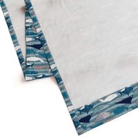 Origami Sea // small scale // linen texture and nautical stripes background teal white and taupe whales