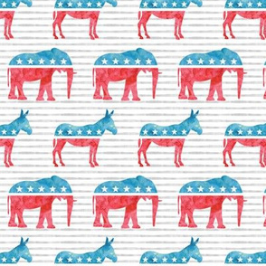 Political Party - Elephants and Donkeys - Red and blue on stripes - LAD19