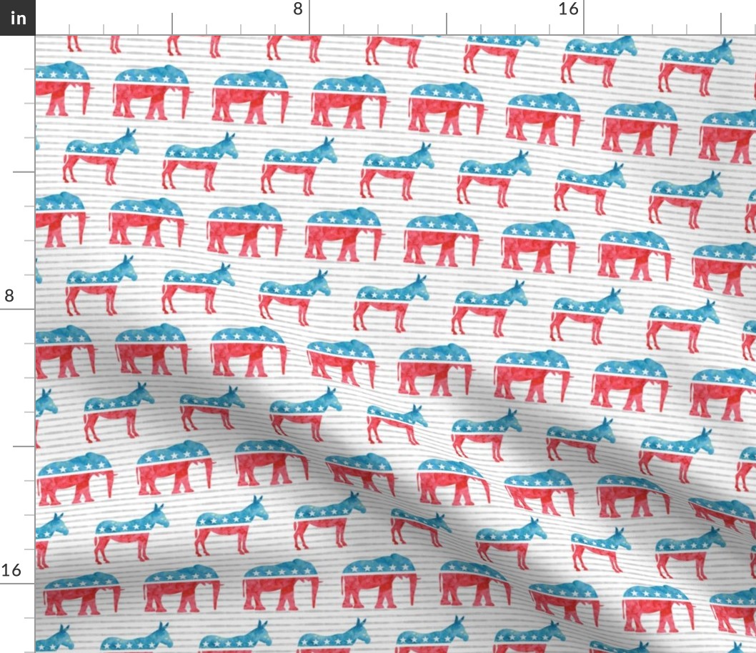 Political Party - Elephants and Donkeys - Red and blue on stripes - LAD19