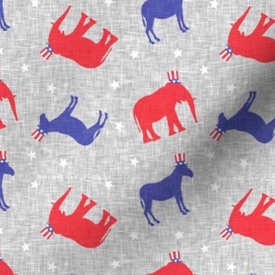 Political Party - Elephants and Donkey toss - Red White and Blue election fabric - LAD19