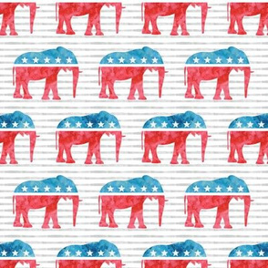 Republican Party - Elephants - Red and blue watercolor on stripes - LAD19