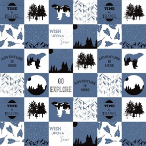 3" blue bear adventure block cheater quilt