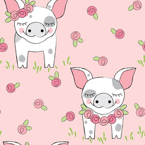 jumbo spotted-pigs-with-roses-on-pink