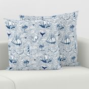 Vintage nautical journey , ocean, sea,waves coastal fabric wallpaper