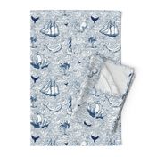 Vintage nautical journey , ocean, sea,waves coastal fabric wallpaper