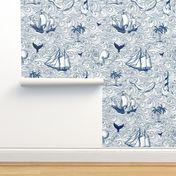 Vintage nautical journey , ocean, sea,waves coastal fabric wallpaper