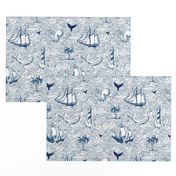 Vintage nautical journey , ocean, sea,waves coastal fabric wallpaper